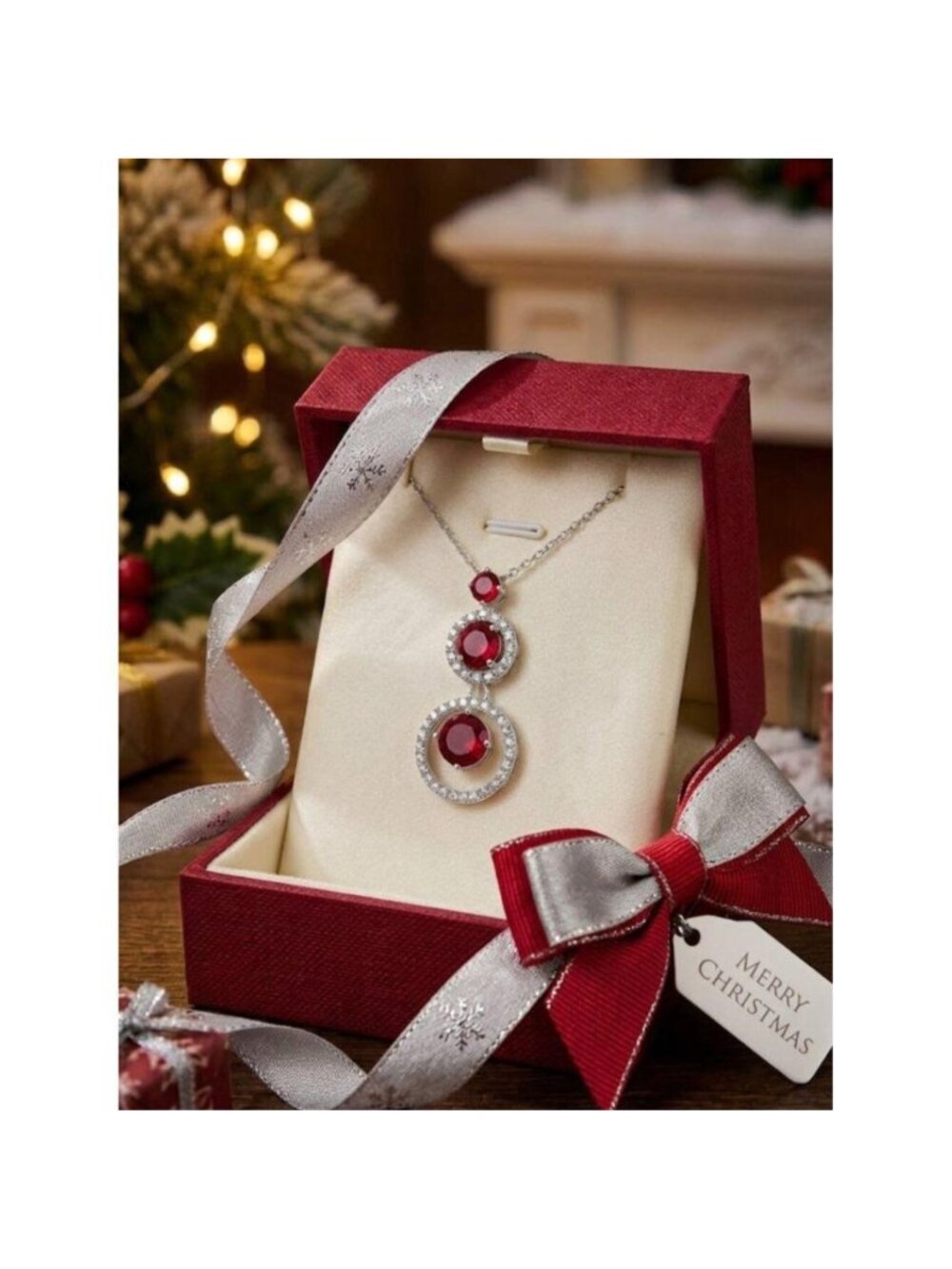 Lab Created Ruby CZ pendant necklaceSterling...